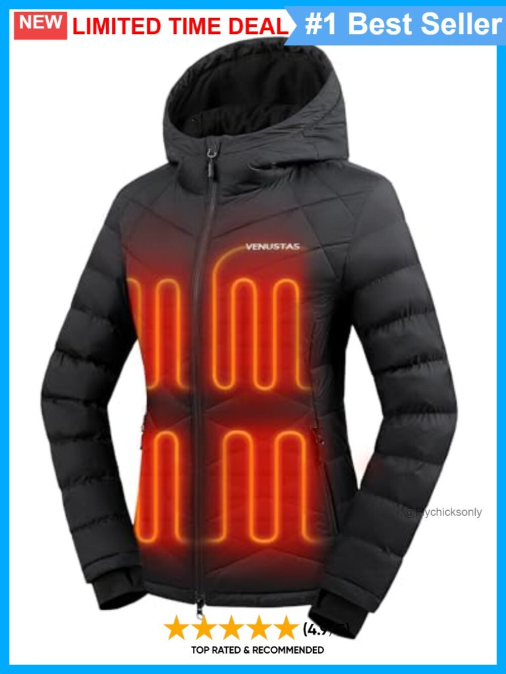 Quilted Heated Jacket Battery Lightweight Hooded Puffer